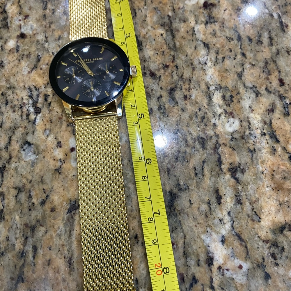 Geoffrey Beene Gold-Tone Mesh Bracelet Watch with Black Dial - Picture 4 of 7